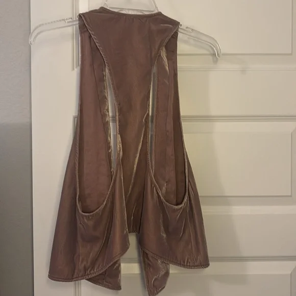 Free People rose mauve open velvet vest w/admirial buttons SZ M boho chic - Picture 2 of 13
